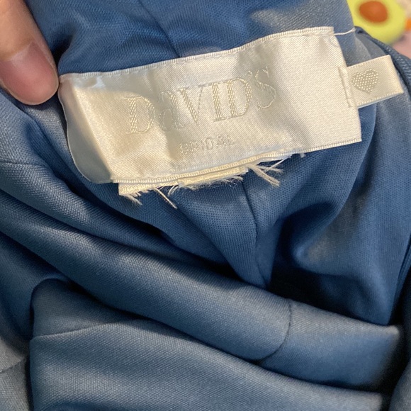 Steel Blue David’s Bridal High-Neck Ruched Mesh Bridesmaid Dress - Picture 8 of 16